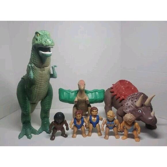 Vintage Playskool Definitely Dinosaurs Lot Of 8 1987 T Rex Triceratops Cave Toys